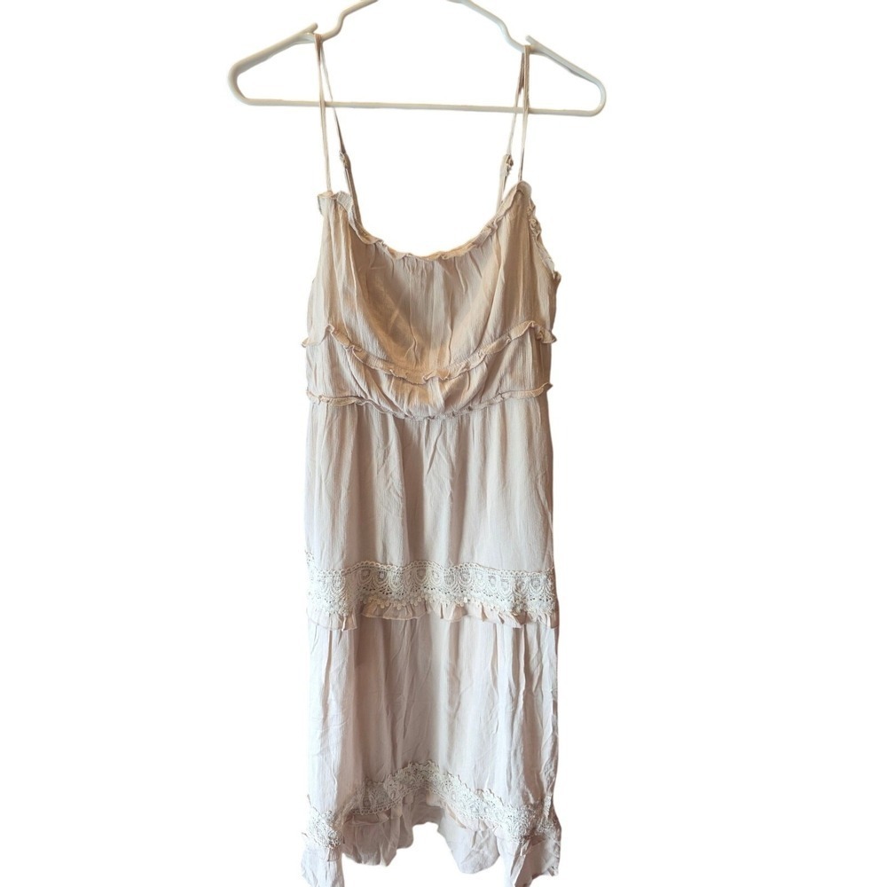 Simplee Tiered Cottage Core Dress M Womens Lace Whimsy Coquette Modest Ivory